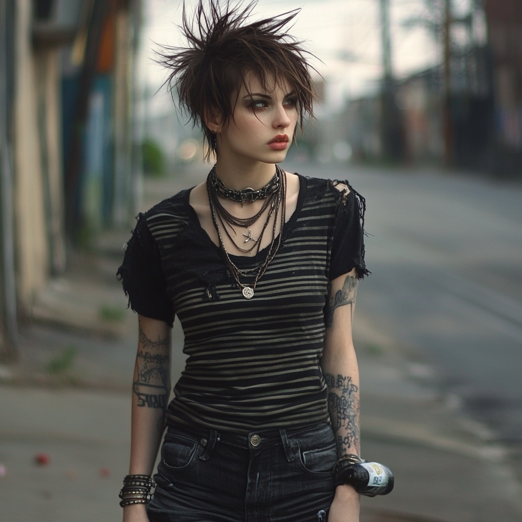 Profile picture with empty streets, unamused expression, spiky hair.