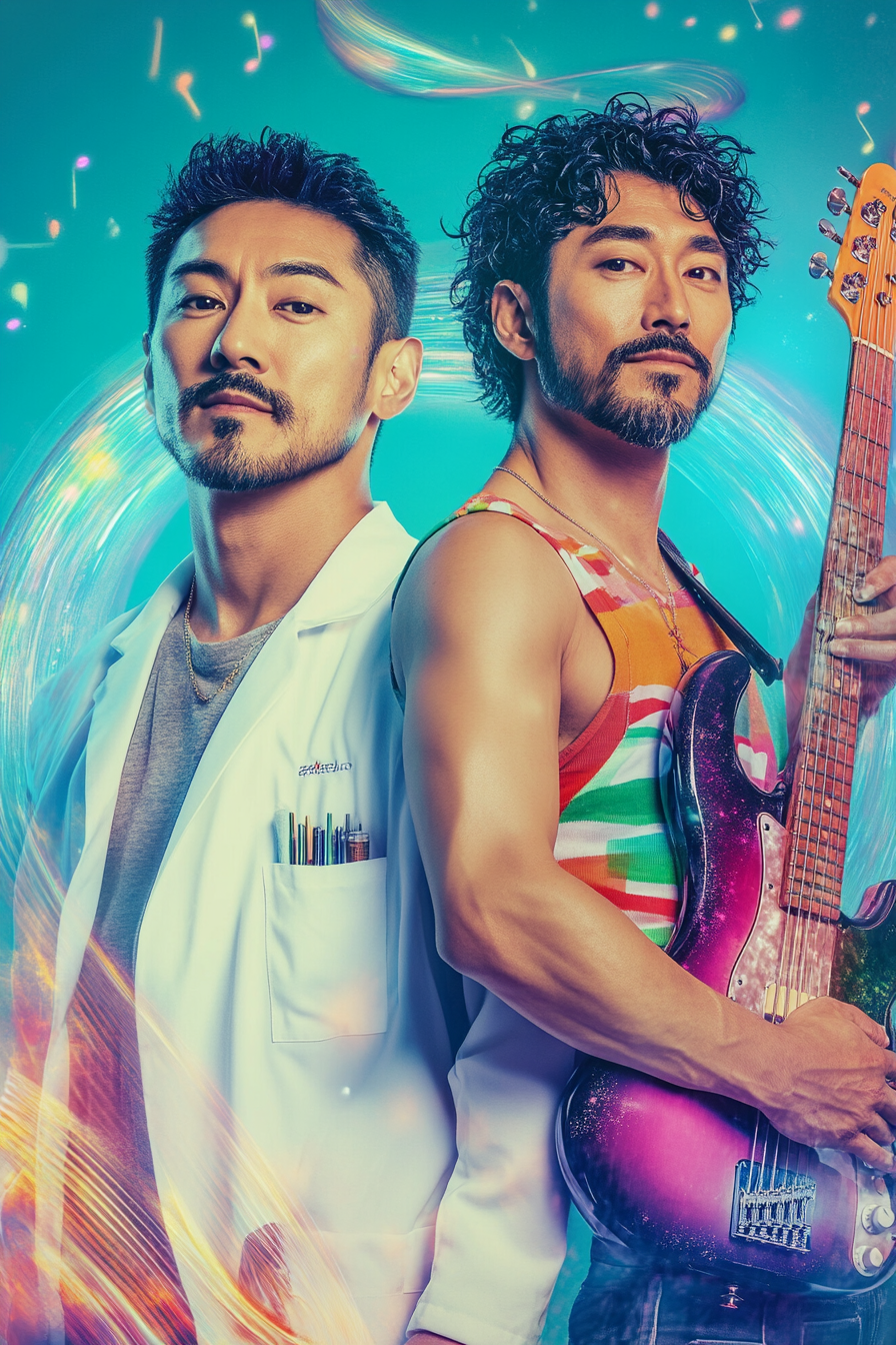 Promotional poster featuring two male characters in balance.