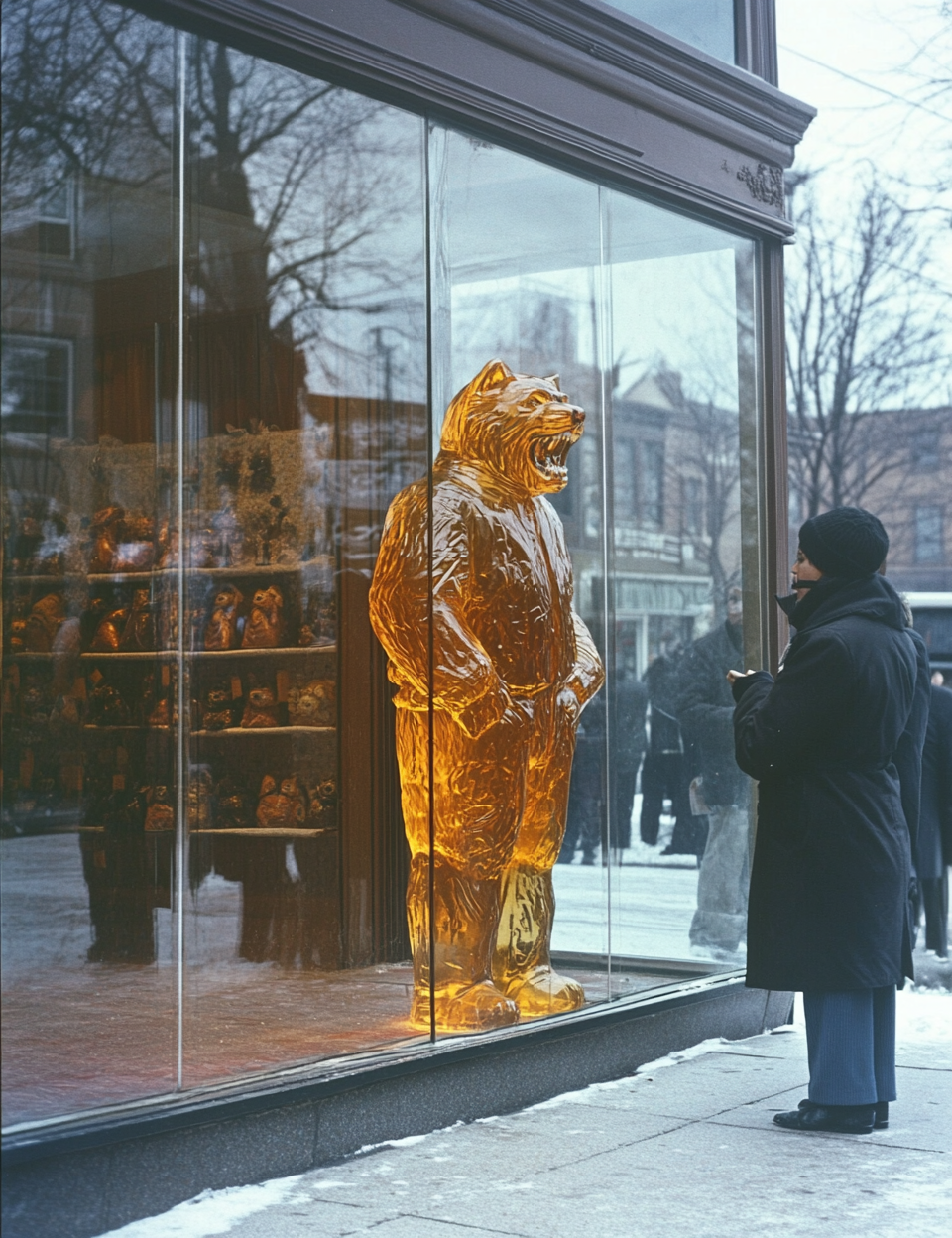 Protesting Ocelot-Coyote-Man Made of Gummy outside Candy Store