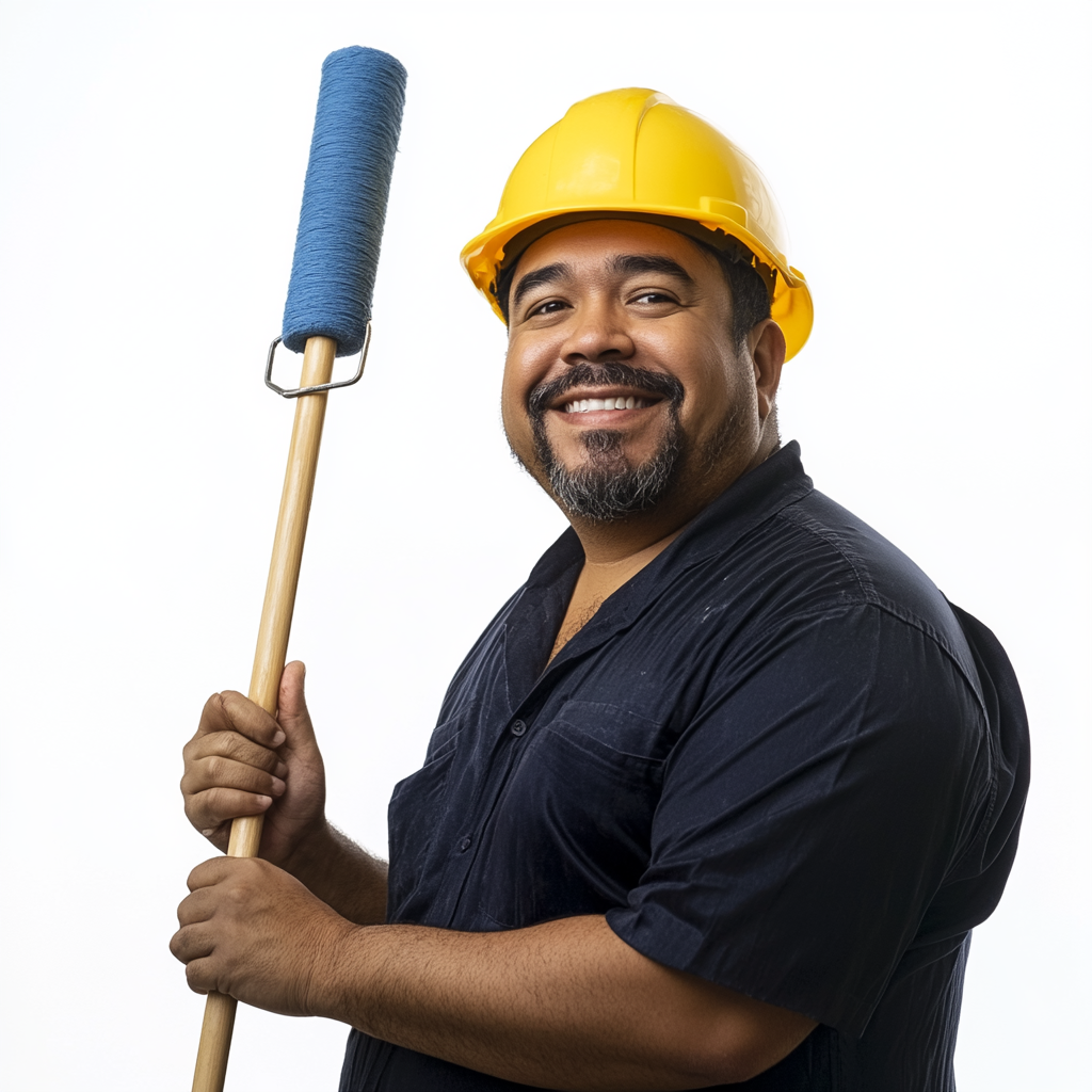 Puerto Rican man poses with paint roller happily