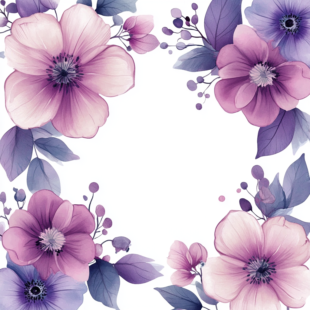 Purple and pink flower gradient; spiritual, sparkling watercolor design.