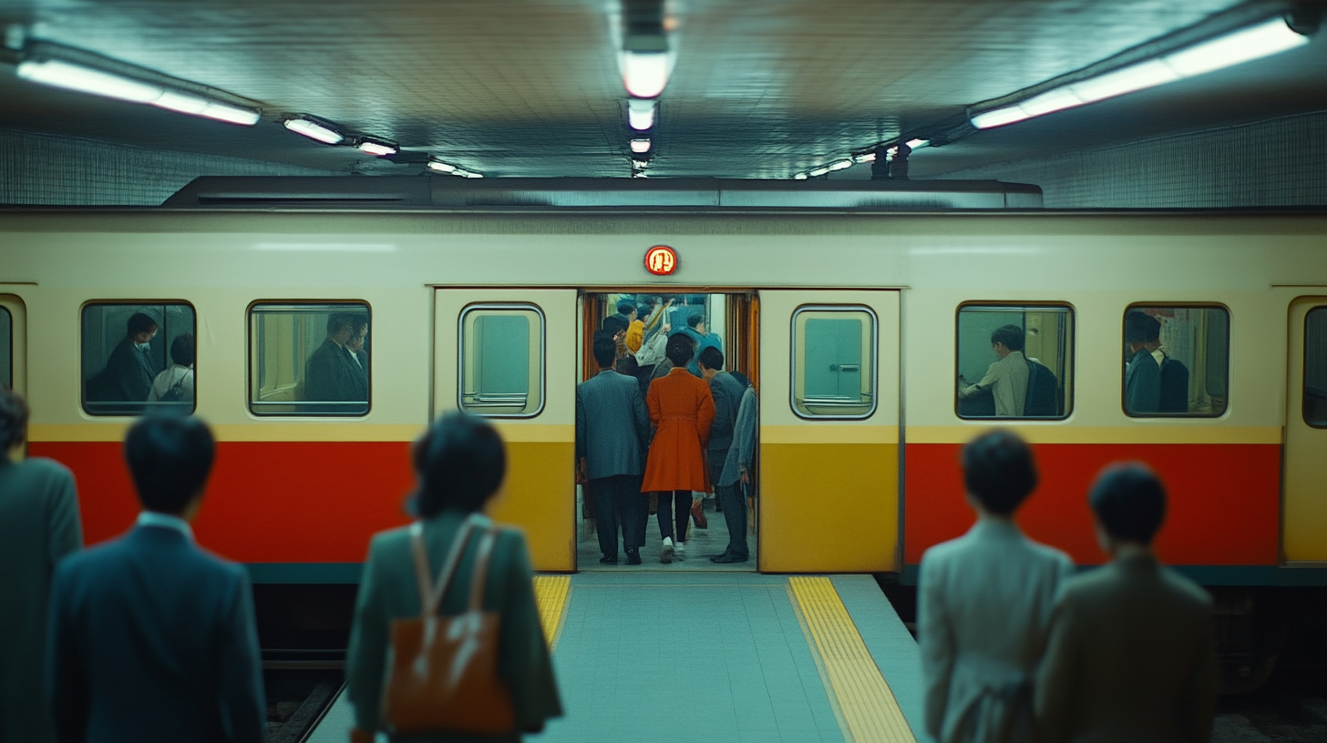 Pyongyang Subway Platform Drama Scene, Passengers Boarding & Exiting