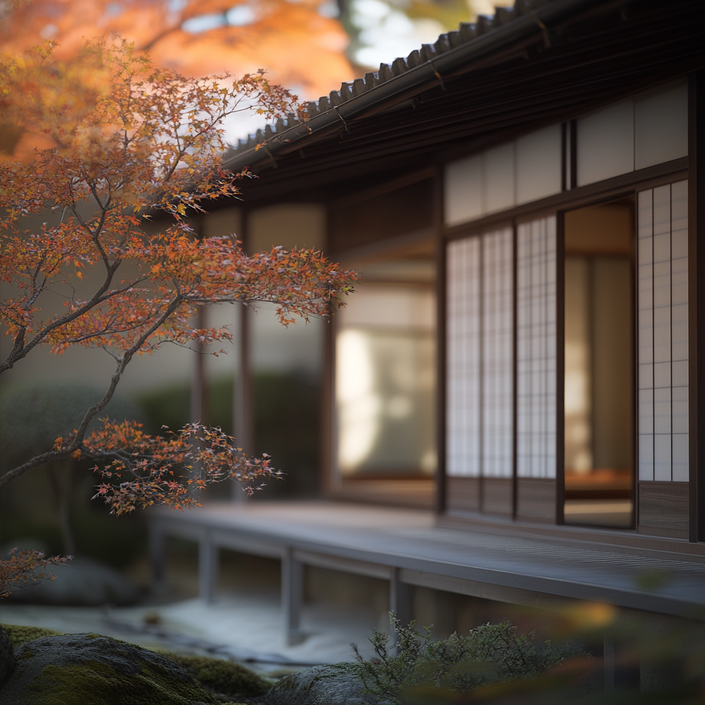 Quiet Japanese House on Autumn Day