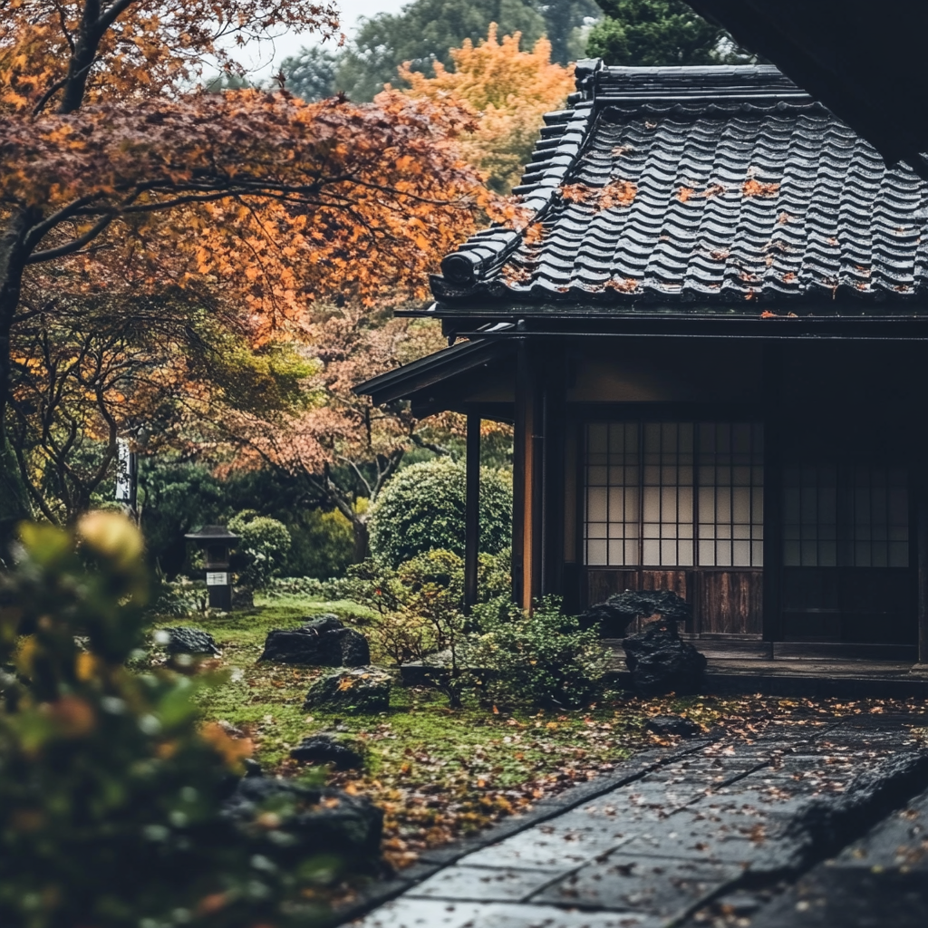 Quiet Japanese Porch on Cool Autumn Day