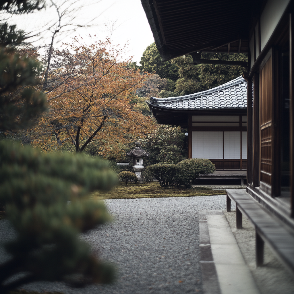 Quiet Japanese home on autumn day.