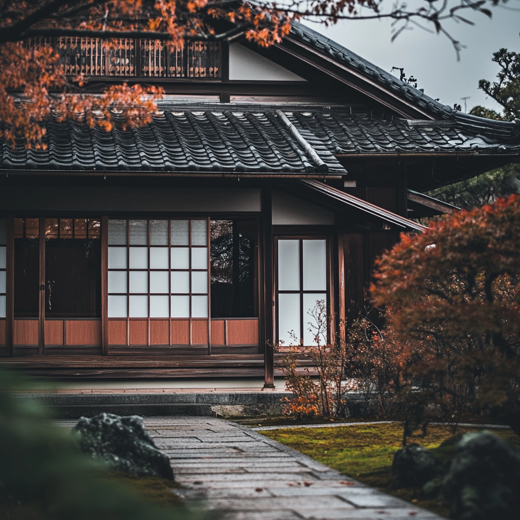 Quiet Japanese house in autumn with natural lighting.