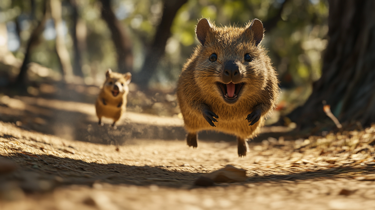 Quokka mother leaves crying baby behind camera.