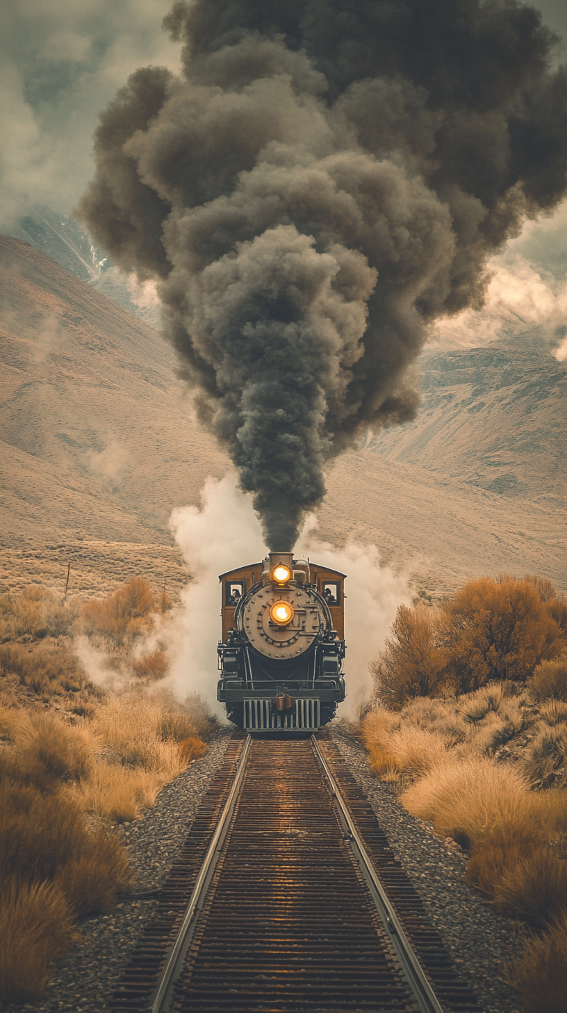 Racing Steam Train on Transcontinental Railroad.