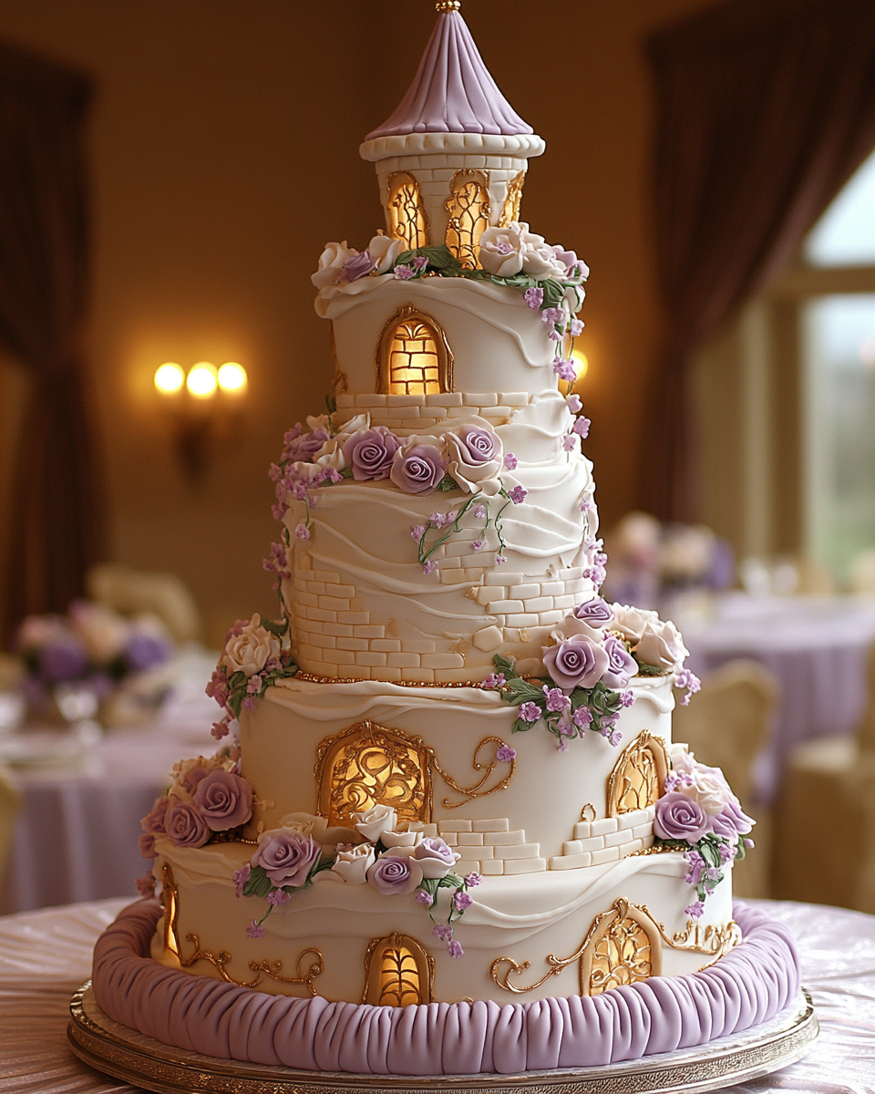 Rapunzel's Tower Inspired Lavender Wedding Cake