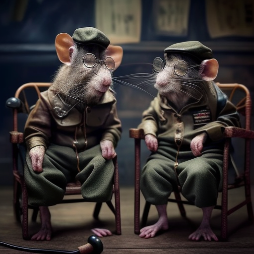 Rat Veterans Laughing in Rocking Chairs at Home.