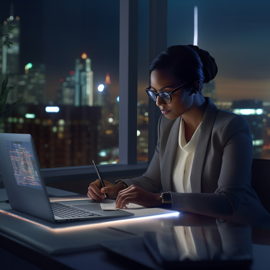 Real estate agent typing on laptop at desk