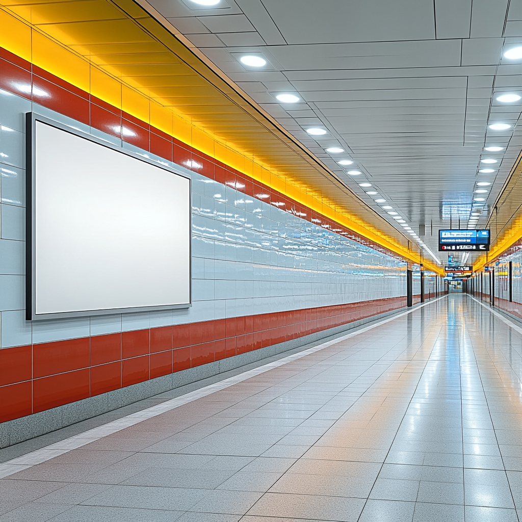 Real photo of clean modern underground station wall.