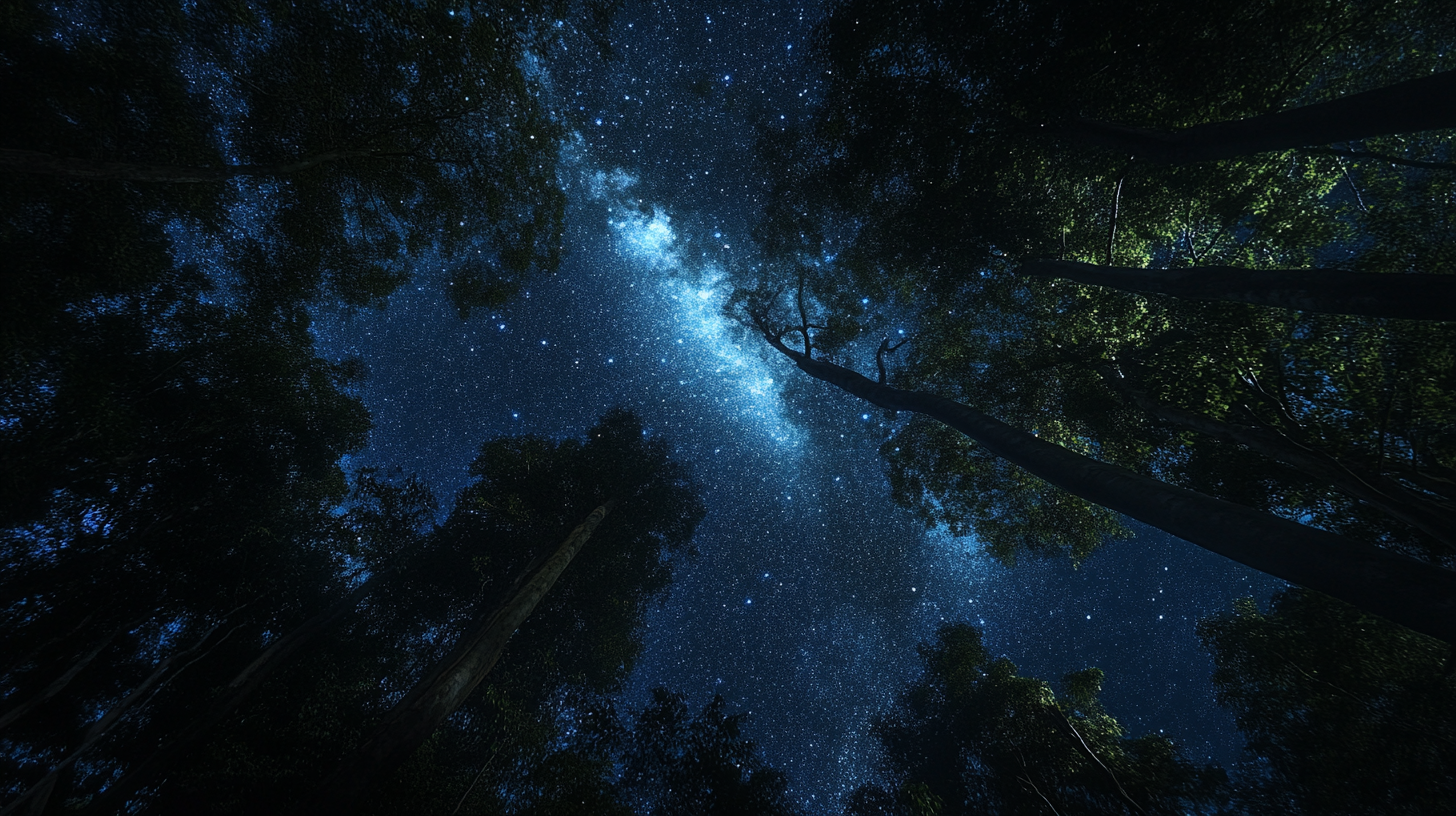 Real photos Asian forest low angle looking Milky Way.