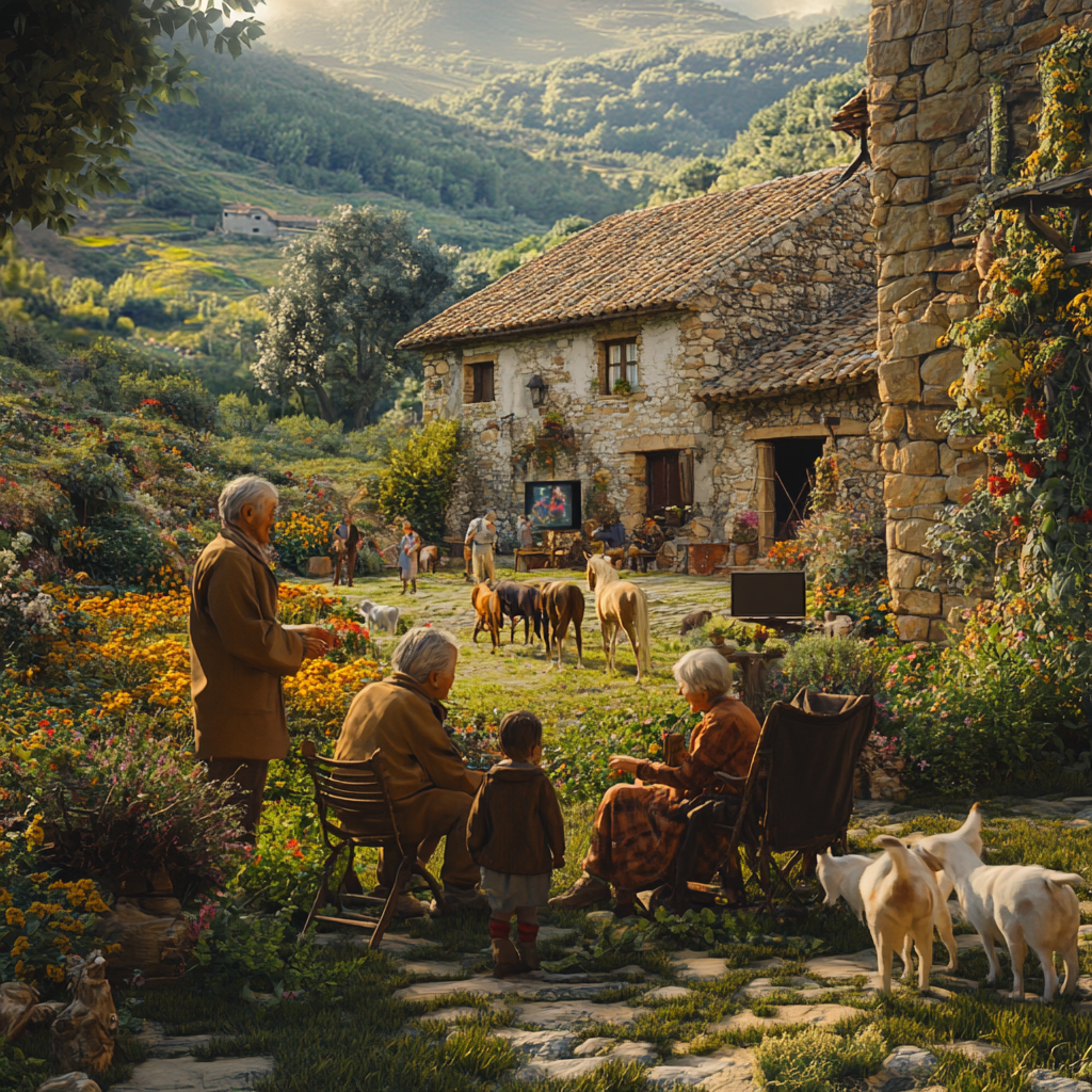 Realistic 12K image of rural Cantabria, Spain garden.