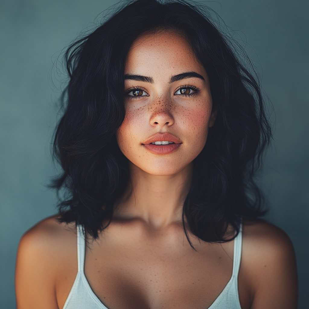 Realistic 28-Year-Old Hispanic Woman Standing Portrait