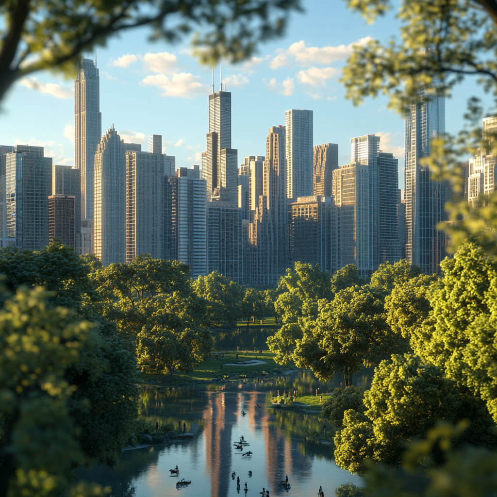 Realistic 3D Render of Imaginative Chicago City View