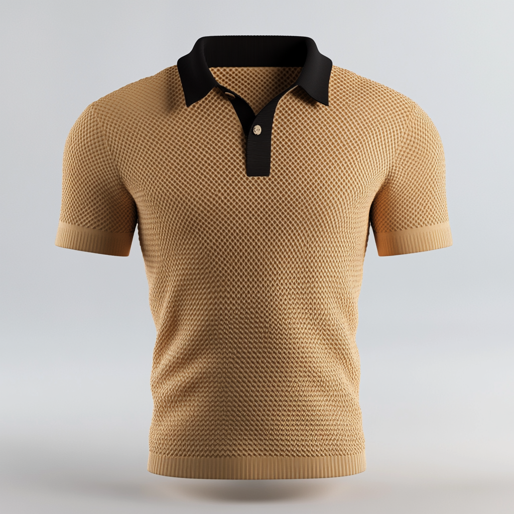 Realistic 3D men's polo with textured fabric in 50's style.