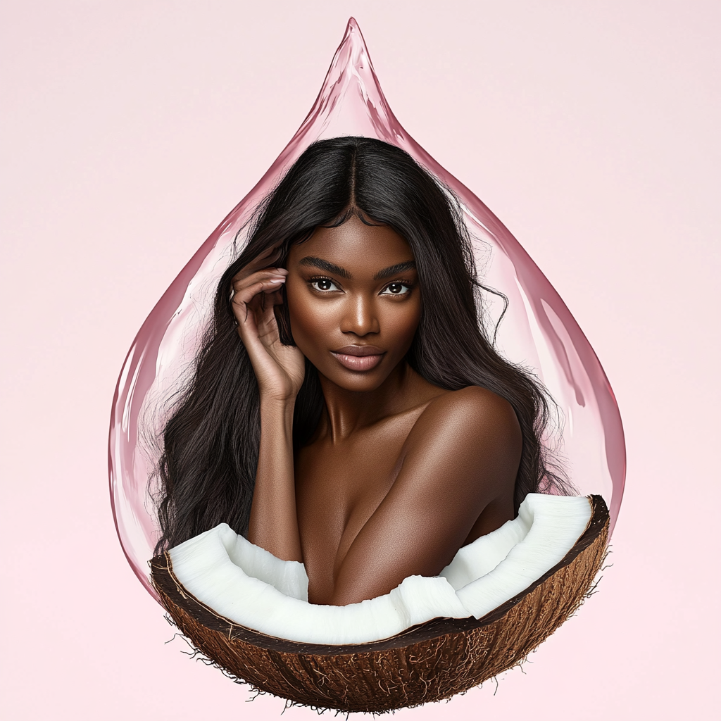 Realistic African Female Model in Coconut Oil Advertisement