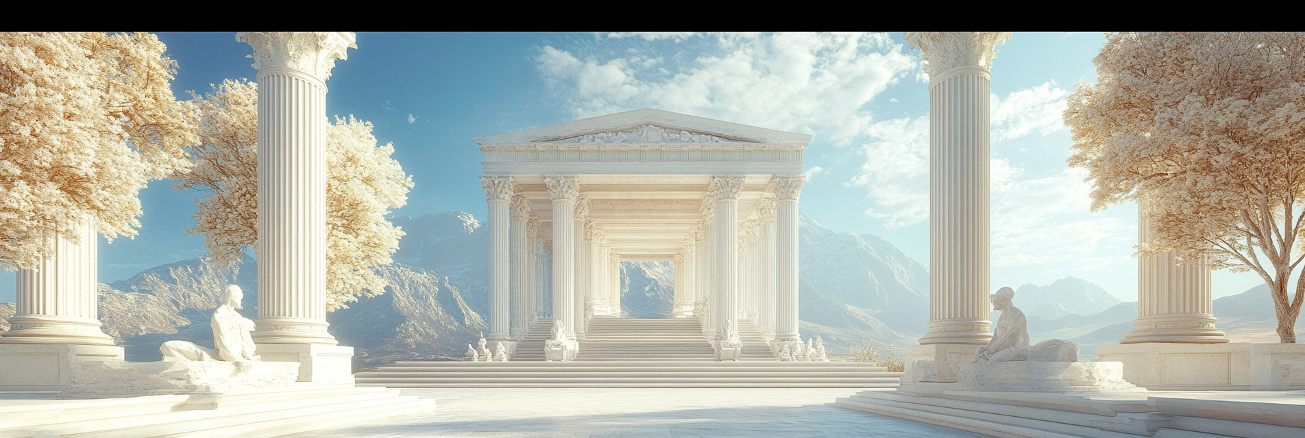 Realistic Ancient Greek White Marble Temple Ruins Panorama