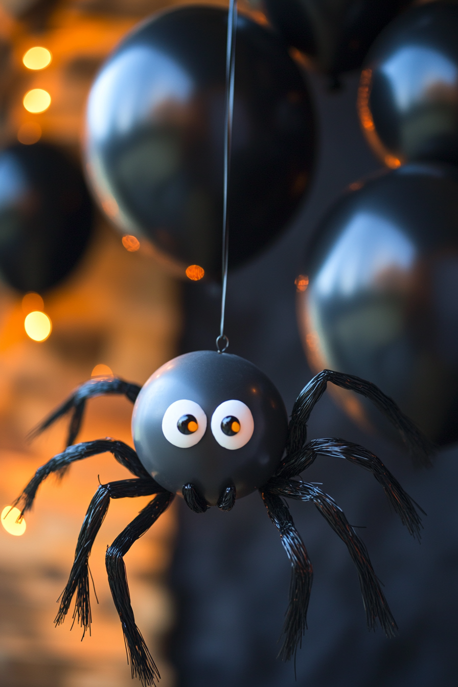 Realistic Balloon Spider Halloween Decor Photo