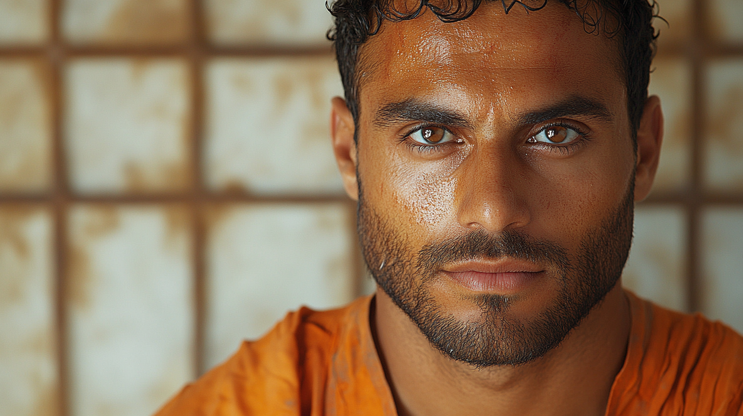 Realistic Egyptian Man Prisoner Full Shot Studio Lighting