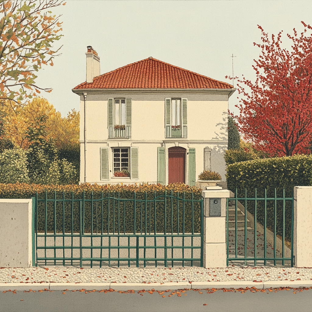 Realistic French Working Class House with Green Gate 