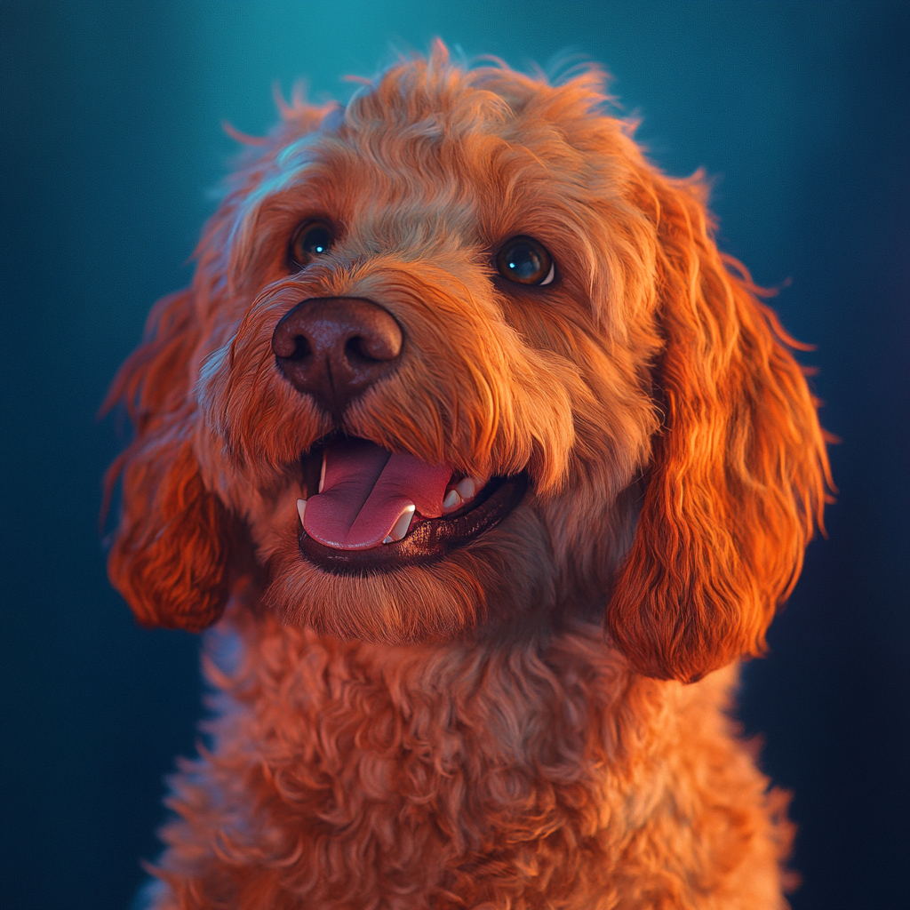 Realistic Golden Doodle Dog with Bone in Cinematic Style 