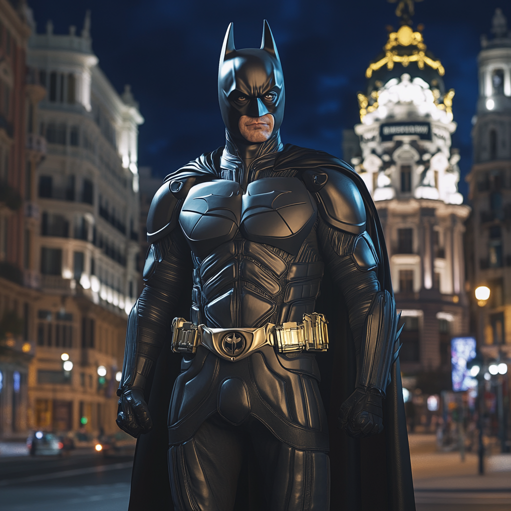 Realistic Male Superhero: Darth Vader meets Batman in Madrid