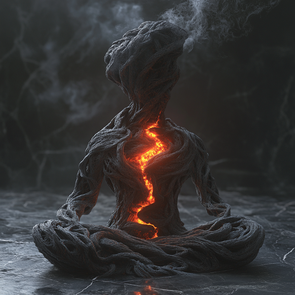 Realistic Meditating Tendril Figure on Marble Surface 