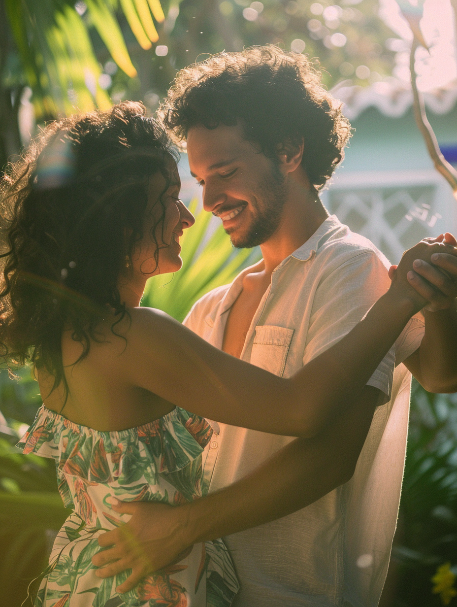 Realistic Ultra-Cinematic Salsa Dance Couple in Tropical Setting