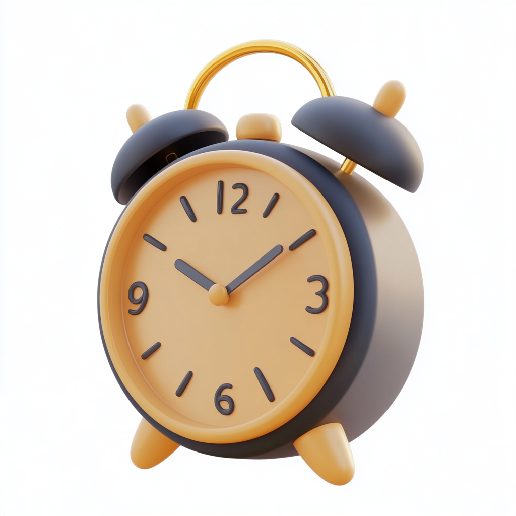 Realistic cartoon alarm clock on white background