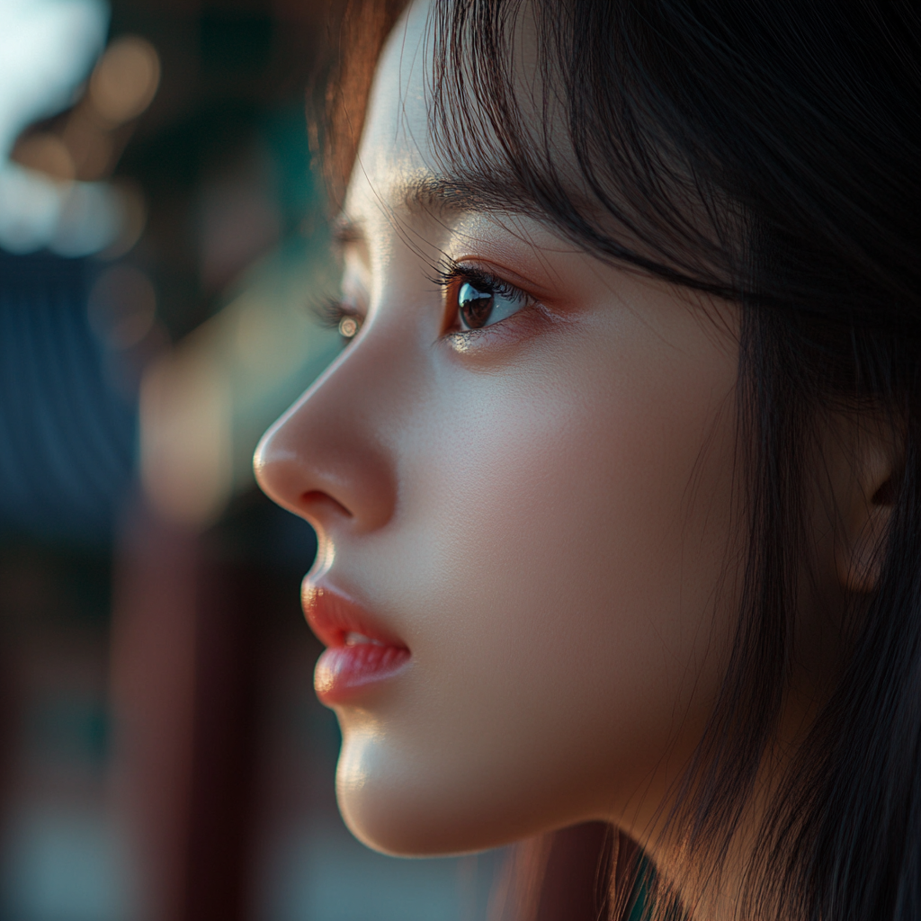 Realistic close-up photo of young Korean woman's face.