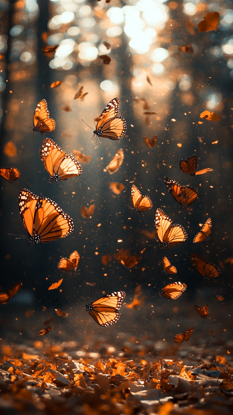 Realistic image of beautiful fall scenery with butterflies.