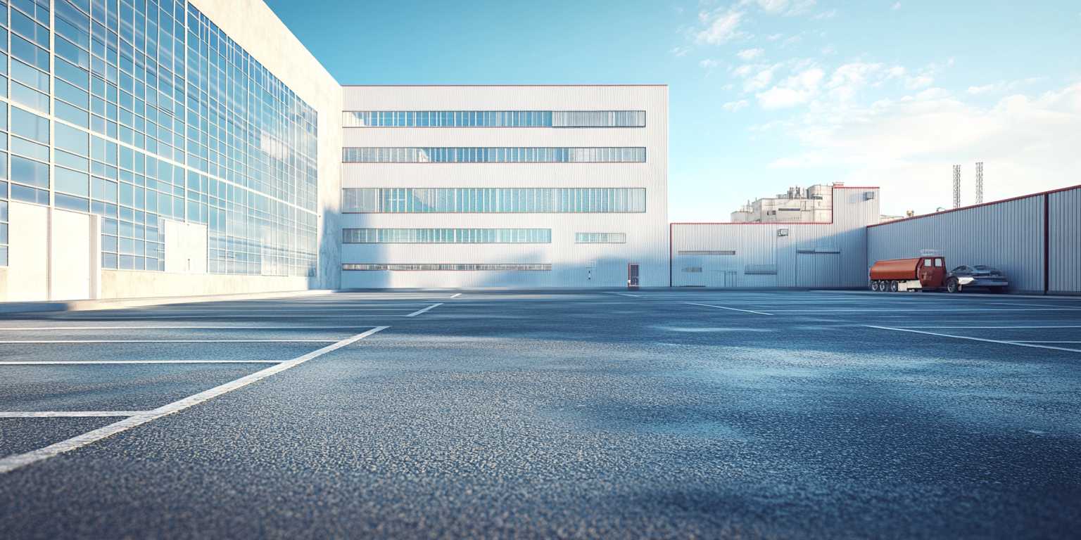 Realistic parking lot in front of building. Canon EOS.