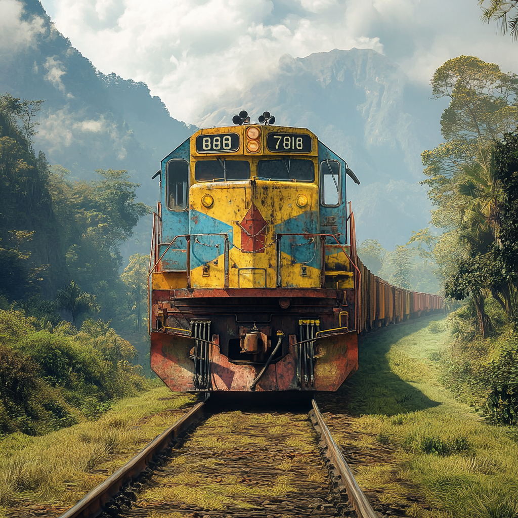 Realistic photo of giant train traveling in Latin America.