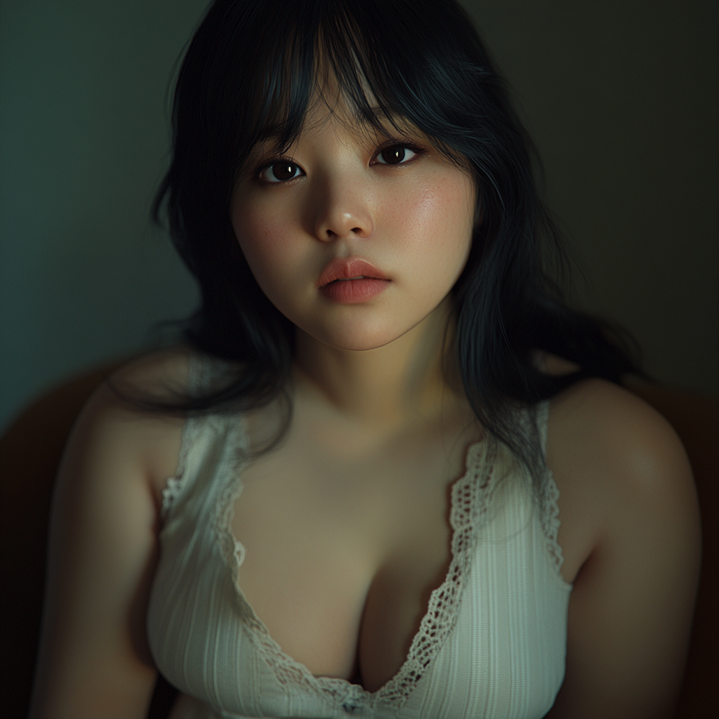 Realistic portrait of 28-year-old woman, Fujifilm GFX 100 