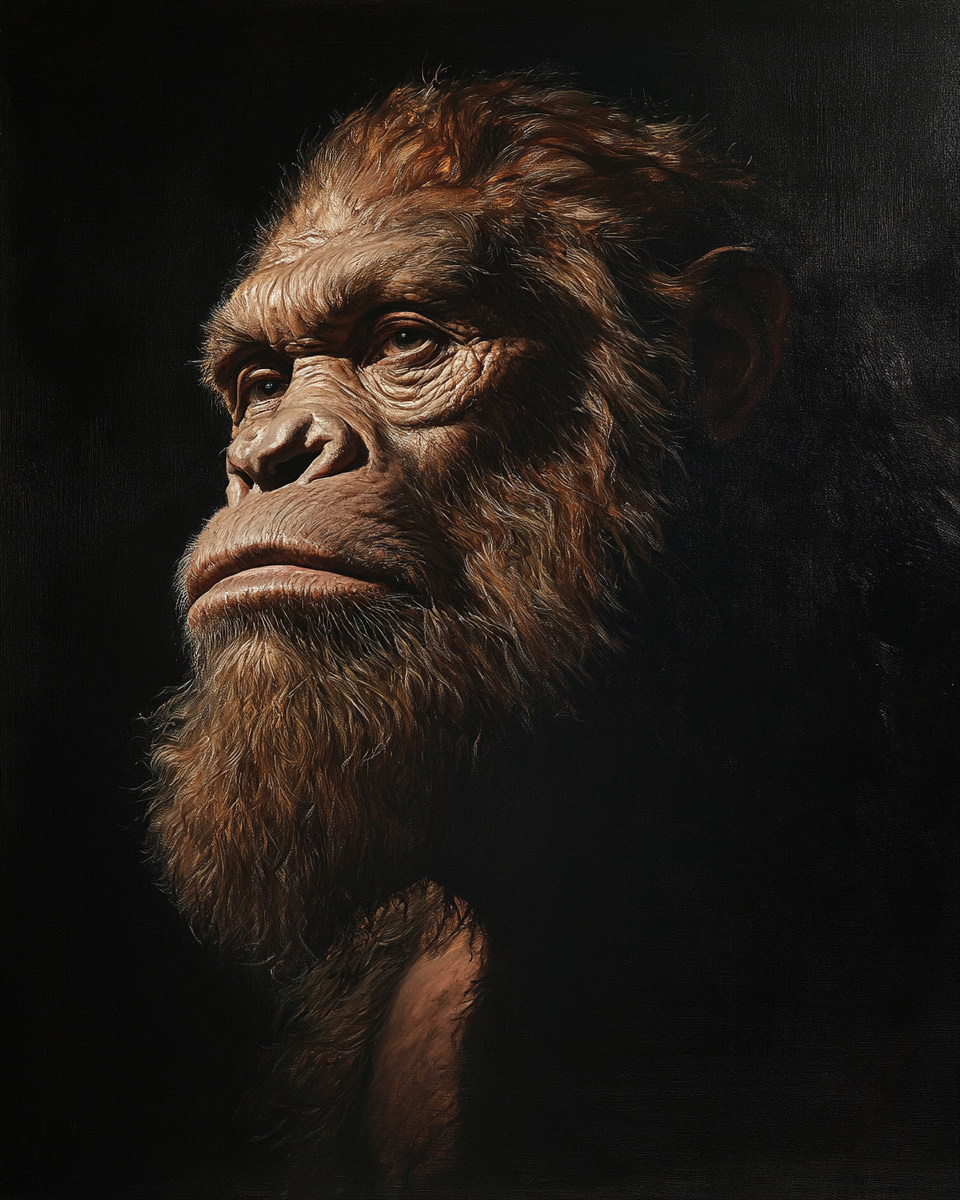 Realistic portrait of bigfoot by Rembrandt, dramatic lighting