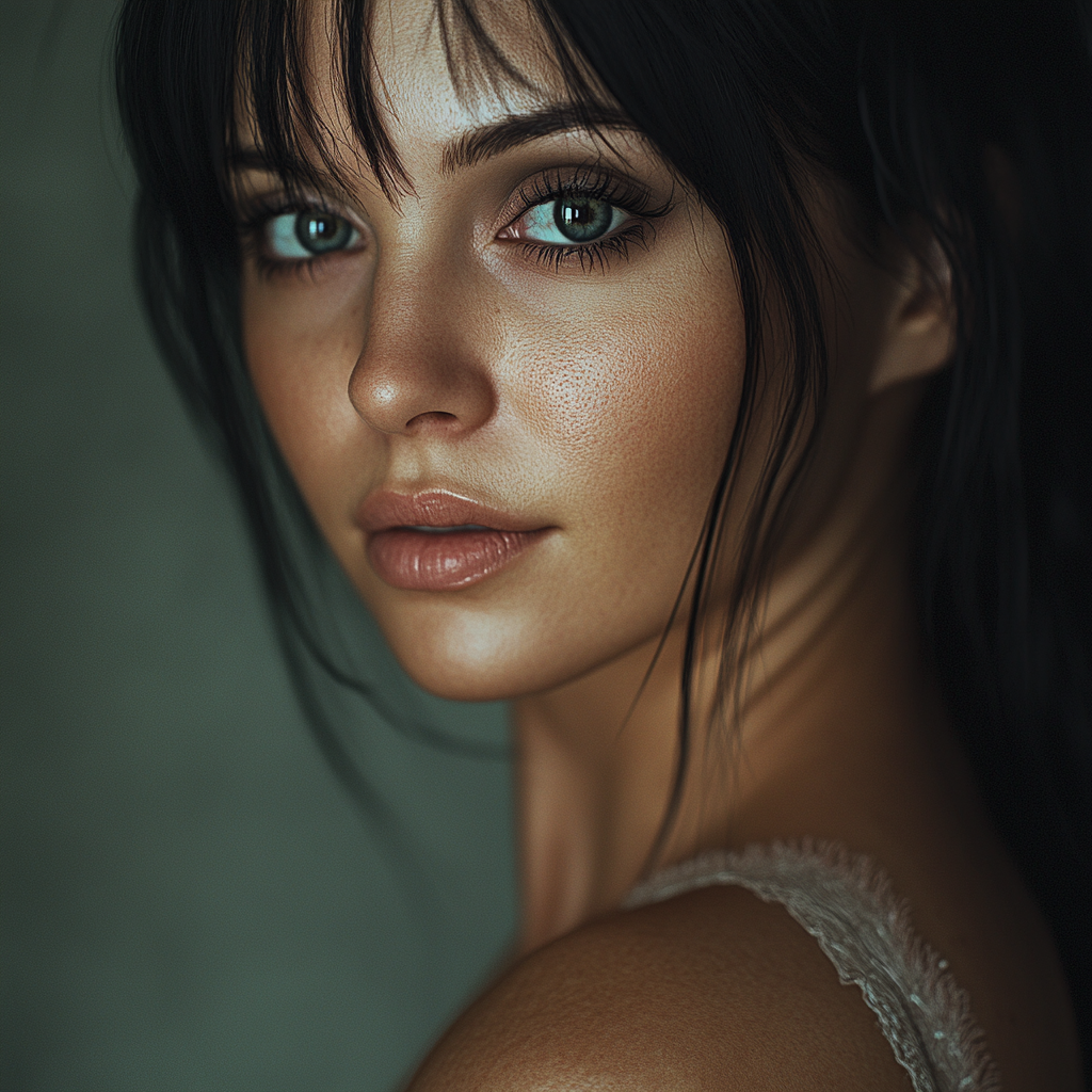 Realistic portrait of woman with black hair