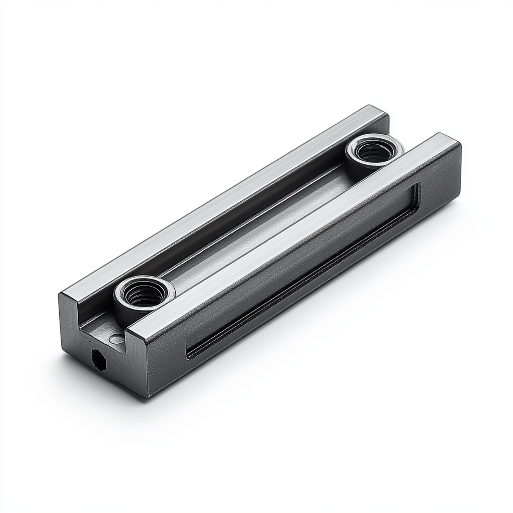 Rectangular metallic DIN rail with polished metal finish above.