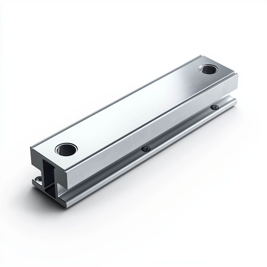 Rectangular metallic DIN rail with polished metal finish.