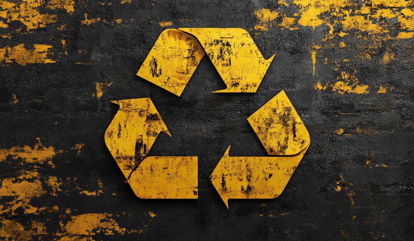 Recycle symbol in futuristic sci-fi style. Yellow and black background.