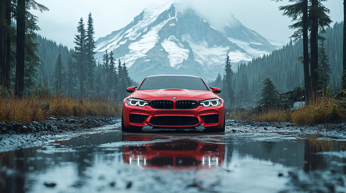 Red BMW M5 on Mountain with Clear Vibe 