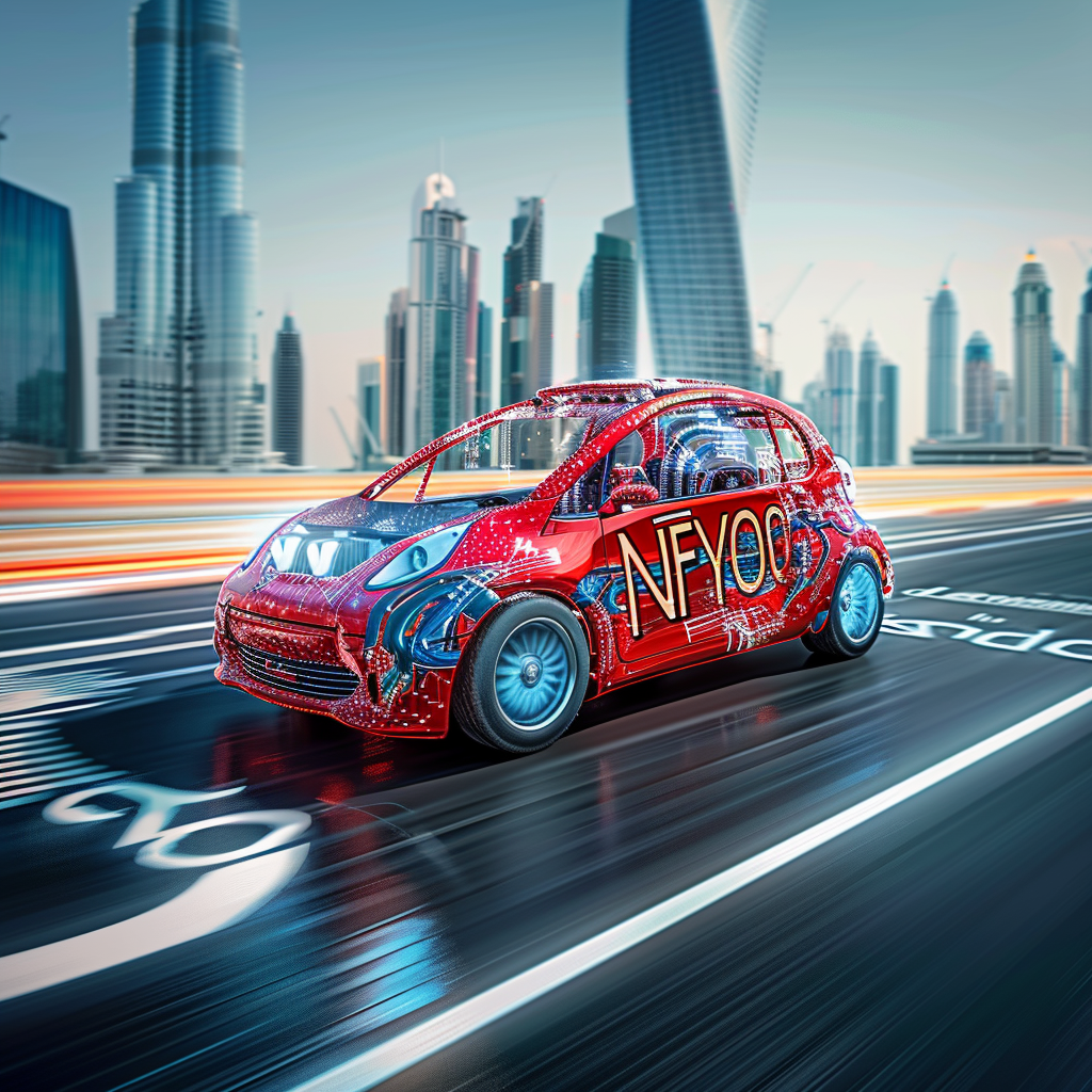 Red Car with Energy Flow Lines in Dubai