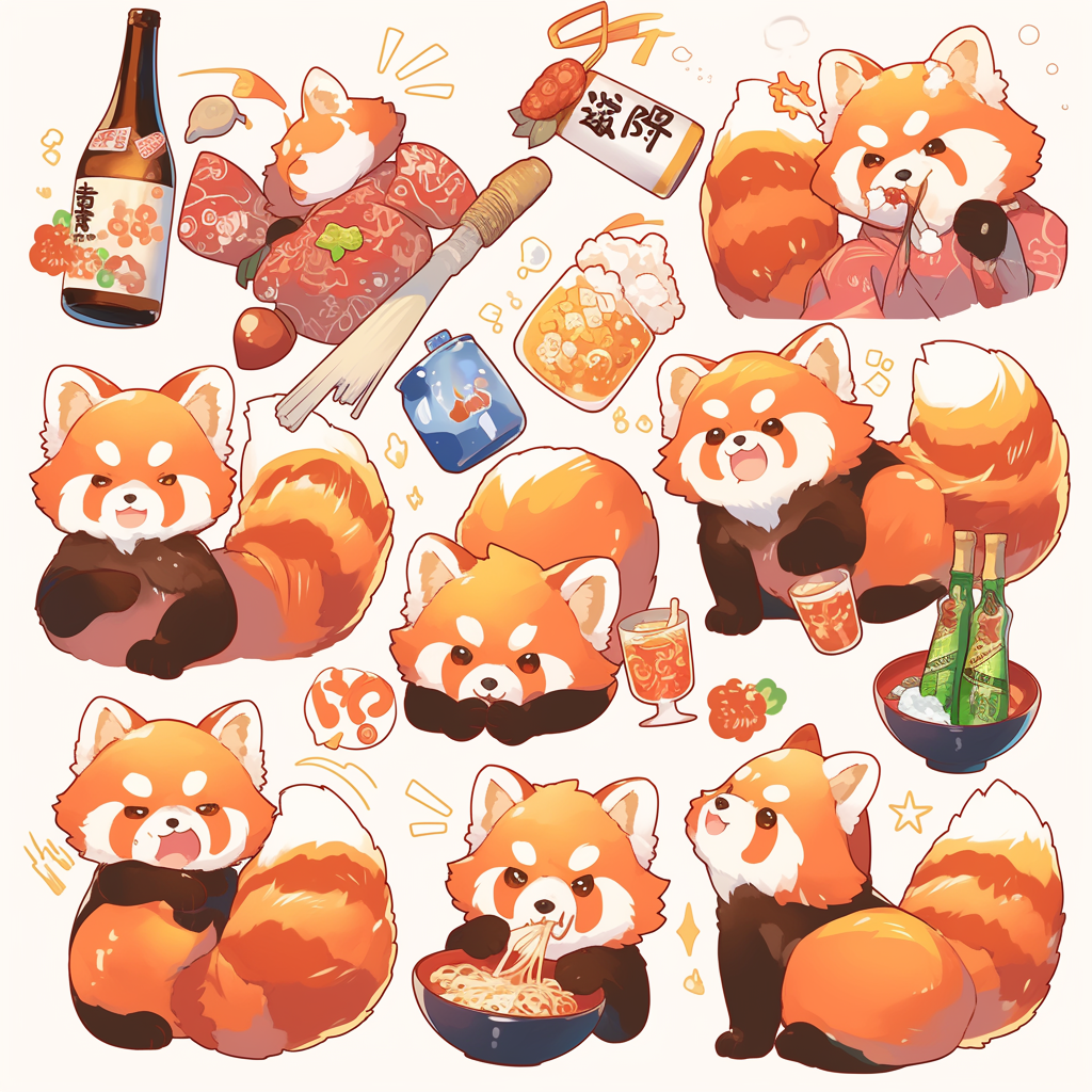 Red Panda Line Stamps in Various Alcoholic Drinks Pop Art