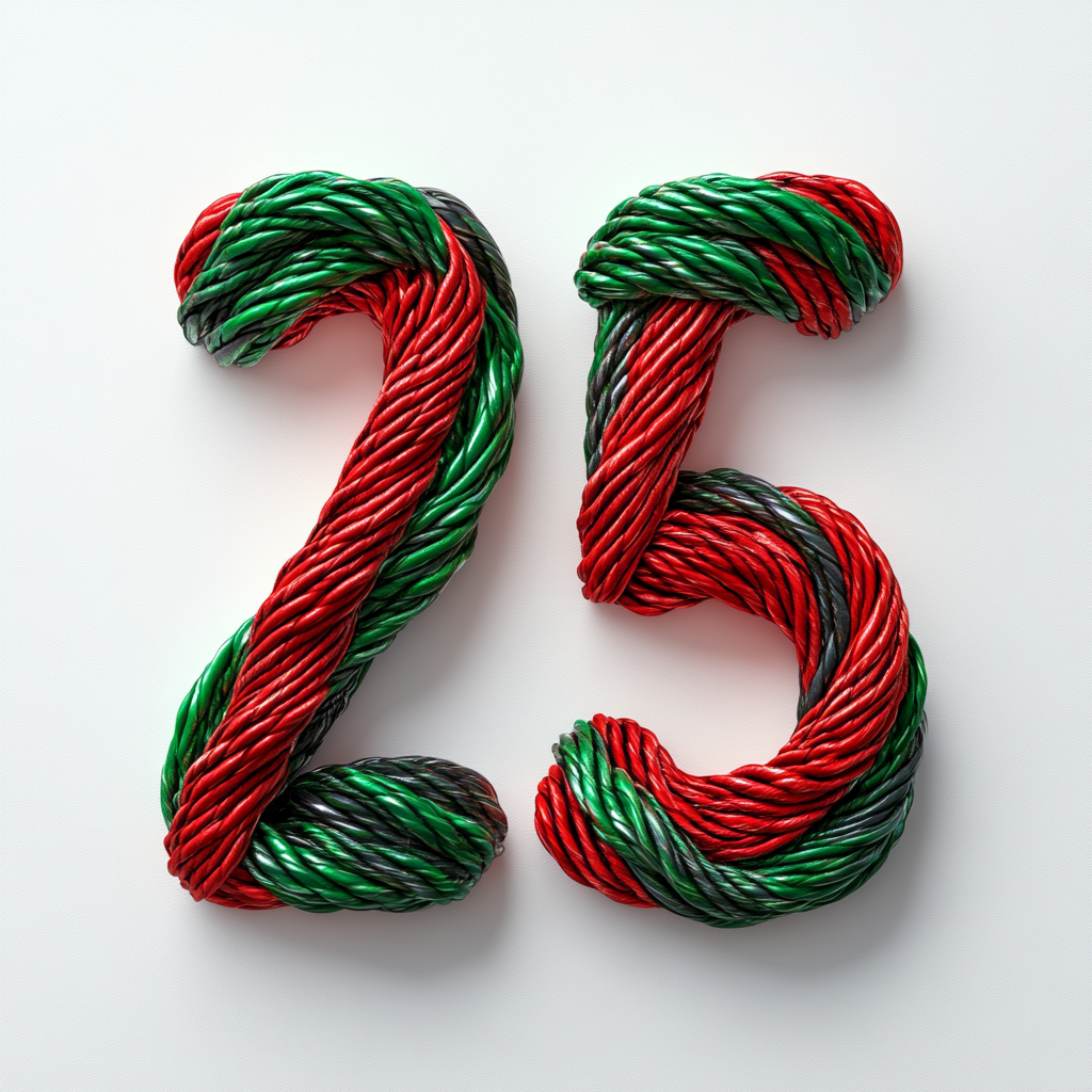 Red and green wires twisted into number 2025.