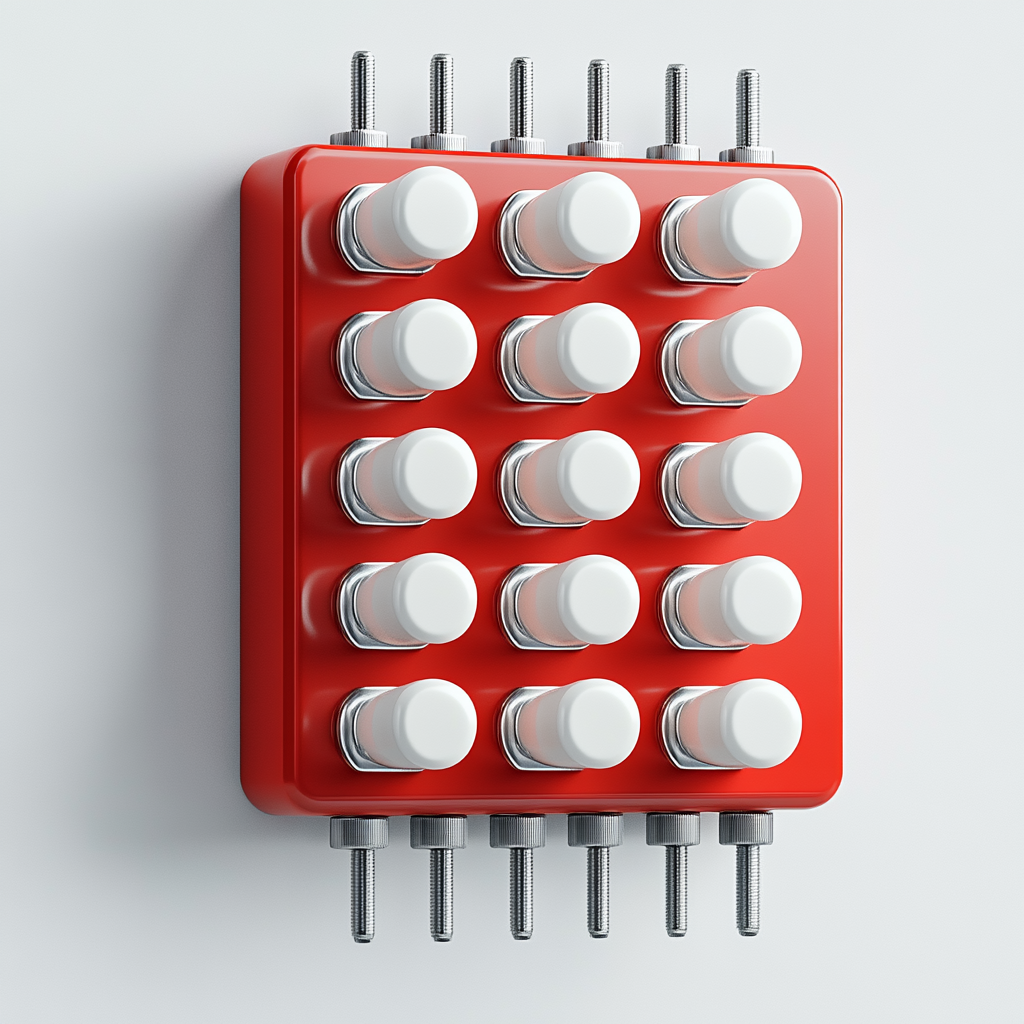 Red and white DIP switch on metal pins.