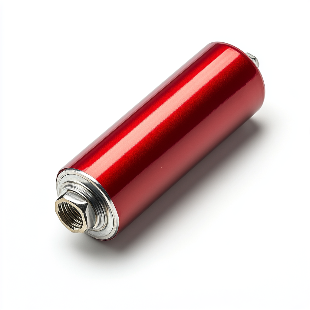 Red electronic capacitor viewed from top with aluminum legs