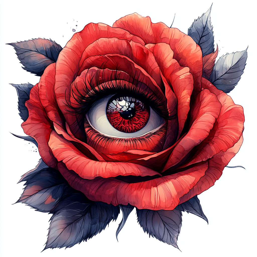 Red rose with anime eye in center