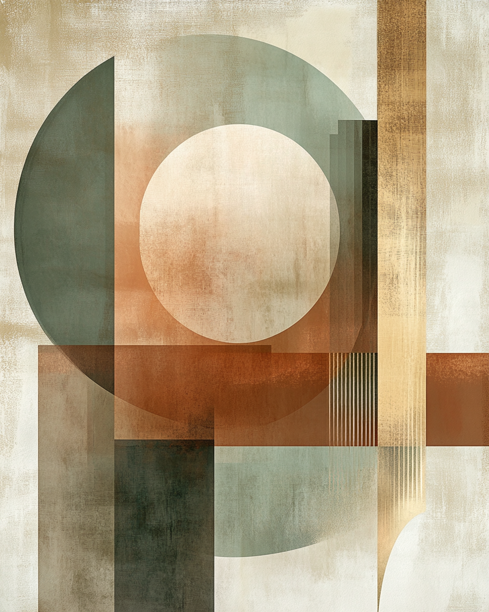 Refined Contemporary Abstract Artwork, Geometric Shapes, Earth Tones