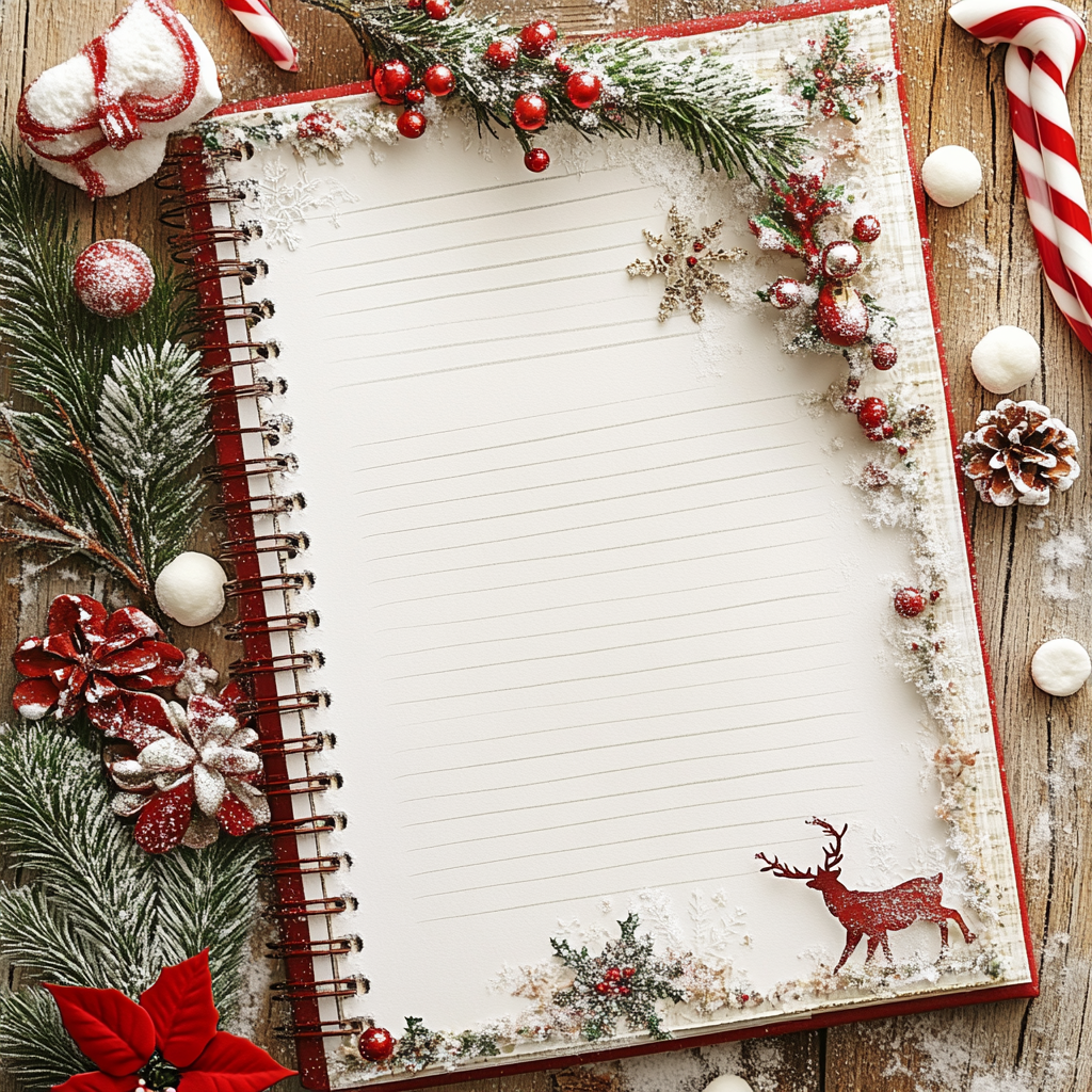 Refined christmas-themed journal page with realistic textures and details.